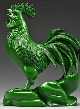 绿色实木雕刻鸡摆件木质十二生肖木头大公鸡吉祥物装饰木制工艺品