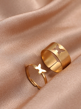 戒指套装2件套 欧美跨境热销创意个性蝴蝶ins同款朋克风情侣戒指