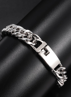 欧美时尚镀金10mm手链个性霸气士电镀合金双扣潮流大气手链