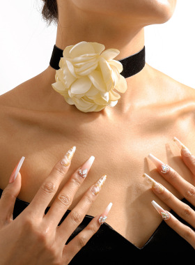 N10282跨境时尚几何颈链手链 优雅浪漫气质玫瑰花植绒布项链手环