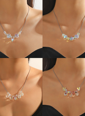 跨境亚马逊水晶外贸春夏项链饰品百搭简约水晶吊坠级感水晶项链