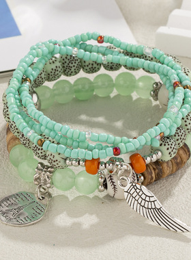 Wish跨境爆款手链彩色波西米亚民族风女多层弹力米珠手串欧美饰品