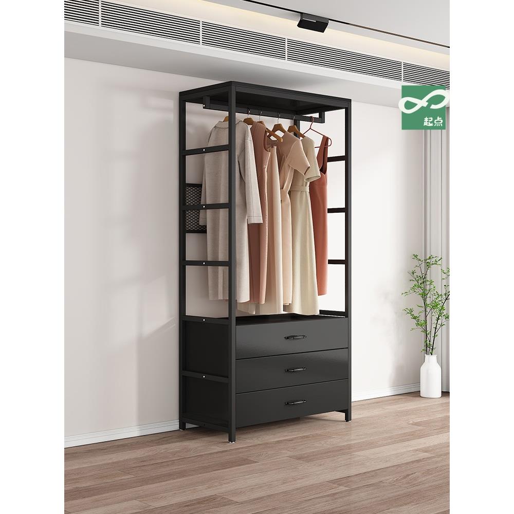 开放式金属衣柜步入式衣帽架铁艺组合落地挂衣架金属货架衣柜抽屉 - 图2