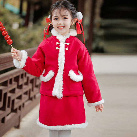 High-quality clearance girls' spring and autumn tops, new Chinese style baby horse skirt, girls' long-sleeved Hanfu, Chinese style