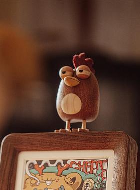 原上城照相鸡相框周边实木摆件卡通立体原创设计儿童日常送礼物