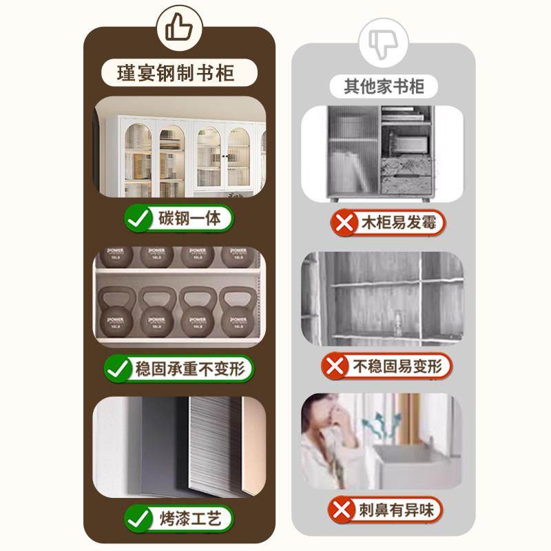 钢制书柜客厅收纳柜家用一体落地靠墙带柜门铁艺皮置物柜玻璃书架,淘宝优惠券,粉丝福利购,淘宝优惠卷
