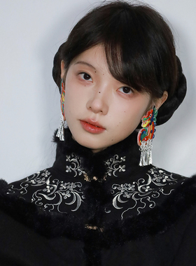 龙年单只耳环夸张刺绣中国风耳饰旗袍耳坠女古风丢了一只国潮饰品