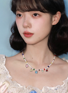 女西迟多彩锆石水晶珍珠项链