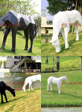 玻璃钢雕塑块面马商业街美陈户外广场园林景观动物摆件制作
