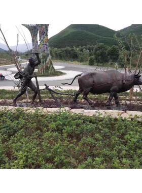 古代民俗铸铜人物雕塑农耕文化牛拉犁彷铜牧童骑牛十大名医伐木工