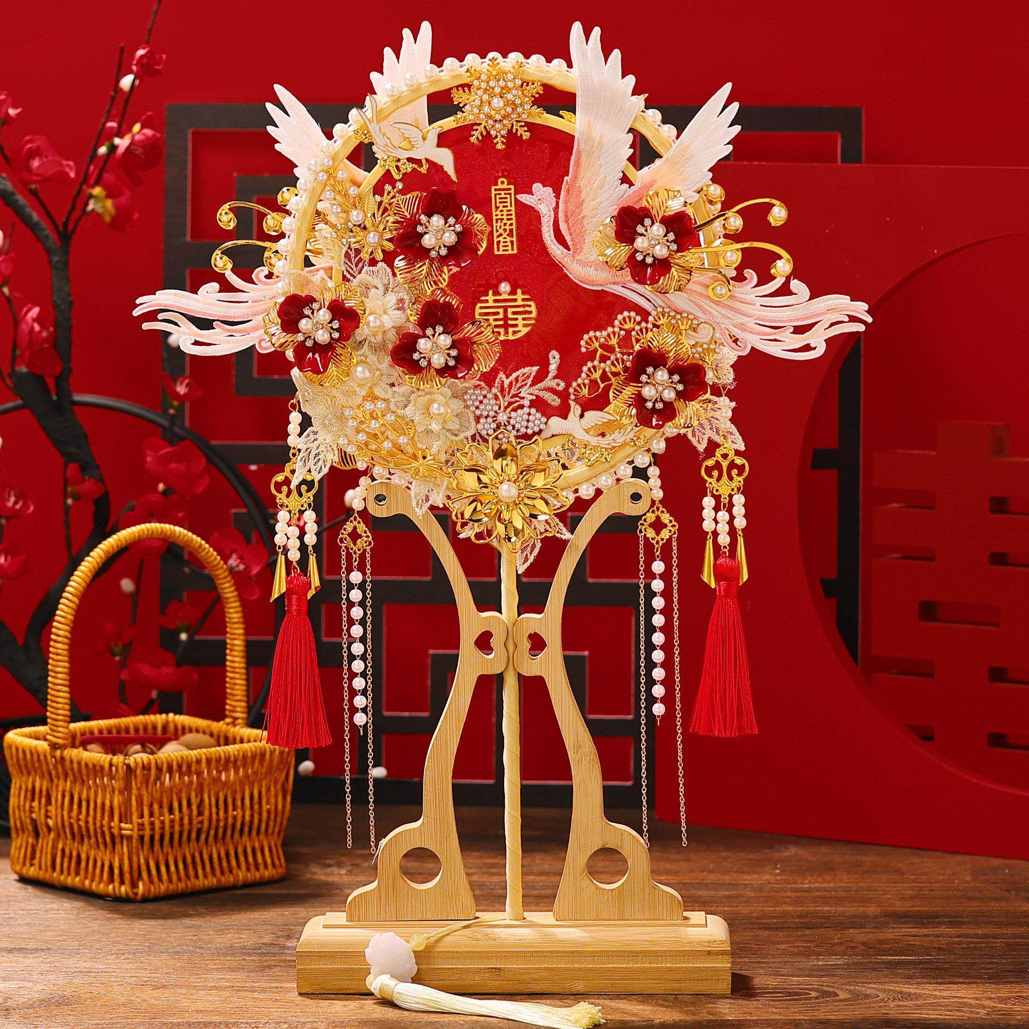 双面新娘团扇diy材料包手工秀禾婚礼出嫁遮面扇子仙重工喜扇成品,淘宝优惠券,粉丝福利购,淘宝优惠卷