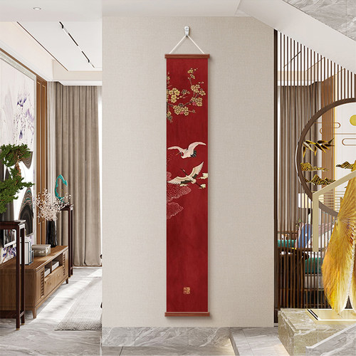 新中式客厅入户玄关装饰画走廊过道窄长条挂画书房茶室办公室壁画 - 图2