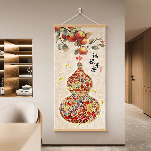 福禄平安新中式玄关装饰画柿子九鱼图客厅入户正对门挂画葫芦壁画 - 图3