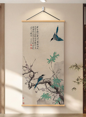 新中式花鸟图进门玄关装饰画茶室