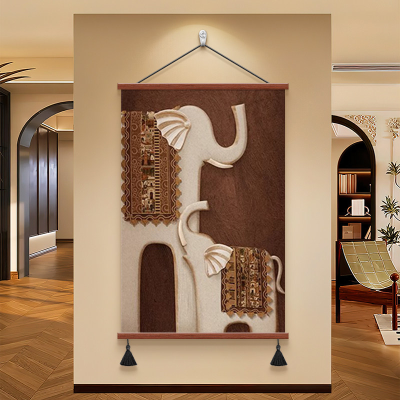 中古风大象客厅装饰画复古高级感玄关挂画寓意好沙发背景墙壁画,淘宝优惠券,粉丝福利购,淘宝优惠卷
