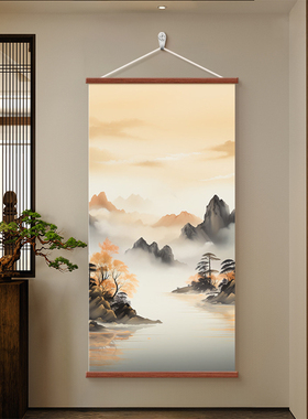 靠山图山水画入户玄关挂画新中式