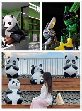 户外门头网红店爬墙打卡熊猫装饰玻璃钢雕塑商场壁挂蜘蛛侠大摆件