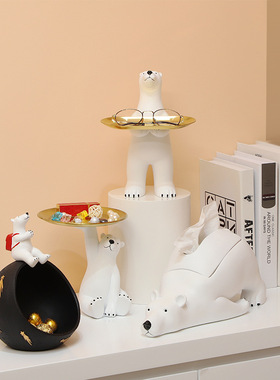 北极熊托盘轻奢家居饰品摆件玄关钥匙收纳果篓客厅桌面柜子