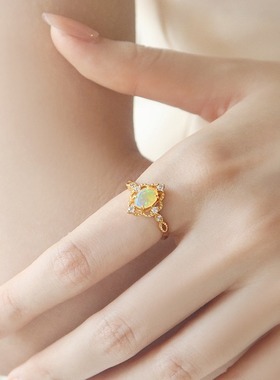 【城堡公主】新款天然欧泊石女戒指时尚小众原创设计尾戒轻奢指环