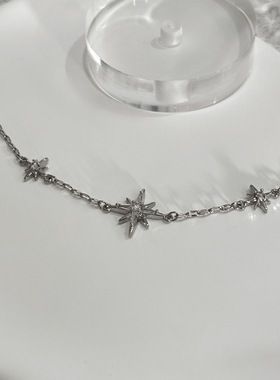 316L蓝色星星月亮三星星四芒星彩珠可爱青春百搭设计感上卡手链