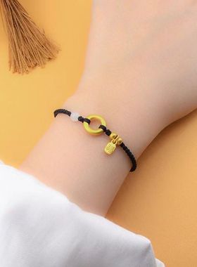 纯手工编织沙金平安扣福牌情侣手链闺蜜手绳本命年红绳学生手饰