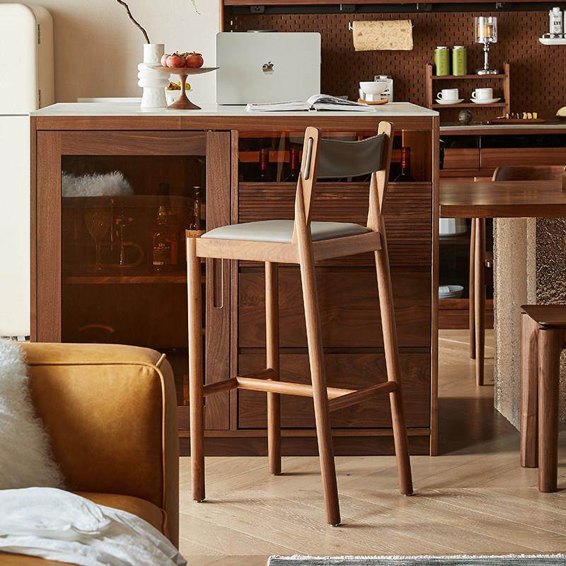 北美黑胡桃木吧台椅家用实木吧台凳靠背岛台高脚椅子吧椅北欧吧凳,淘宝优惠券,粉丝福利购,淘宝优惠卷