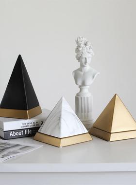 北欧简约金字塔几何轻奢大理石纹陶瓷家居摆饰客厅样板间装饰摆设