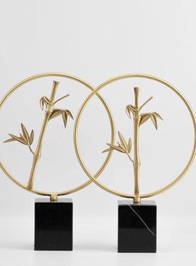 新中式创意几何金边竹子摆件样板间样品屋展示中心酒店客厅玄关茶