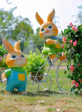 户外卡通兔子花缸摆件庭院花园仿真动物花盆装饰品幼儿园草坪景观