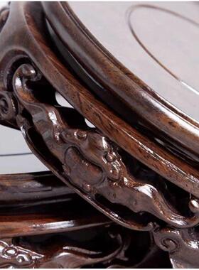 红木雕刻工艺礼品摆饰圆形镂空蝙蝠底座佛像盆景茶壶实木托 托架