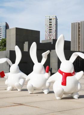创意玻璃钢雕塑抽象兔子艺术雕塑适用户外庭院可定制简约现代风格