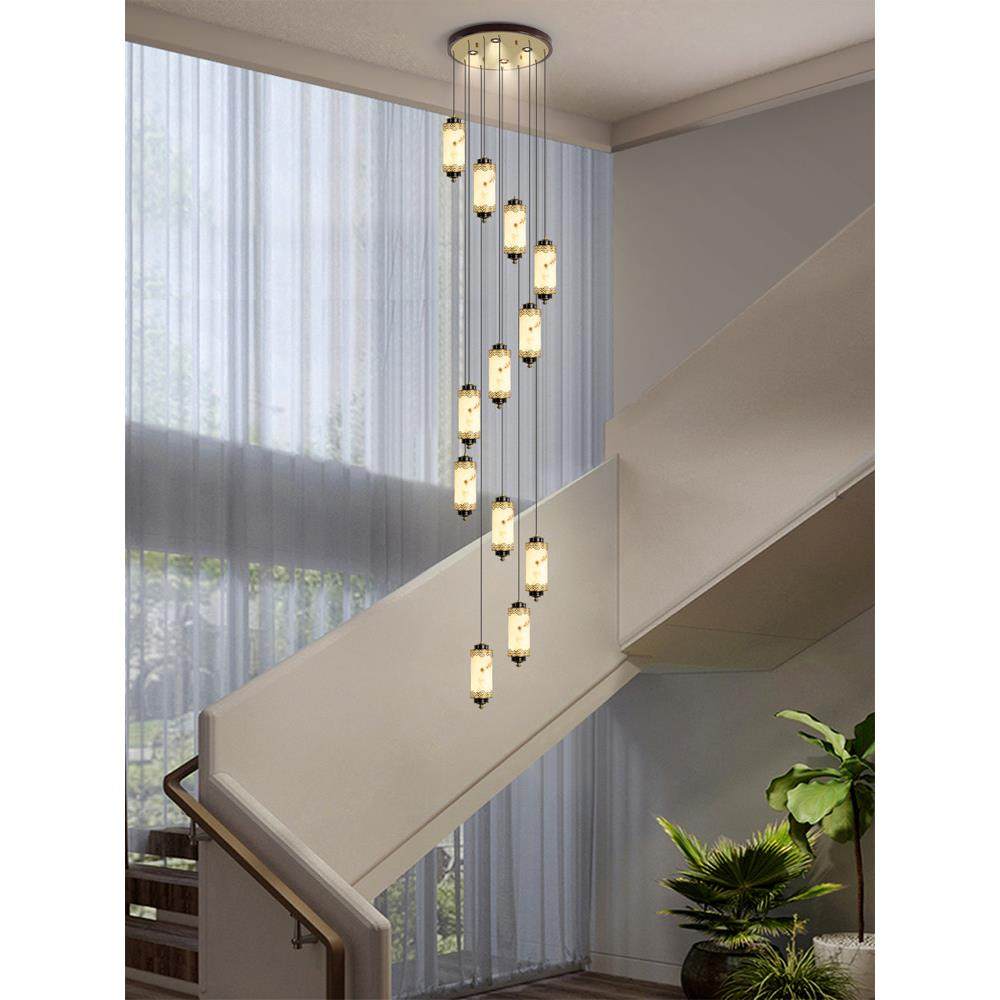 全铜新中式楼梯吊灯彷云石别墅旋转loft公寓中空挑高楼梯长线灯具,淘宝优惠券,粉丝福利购,淘宝优惠卷