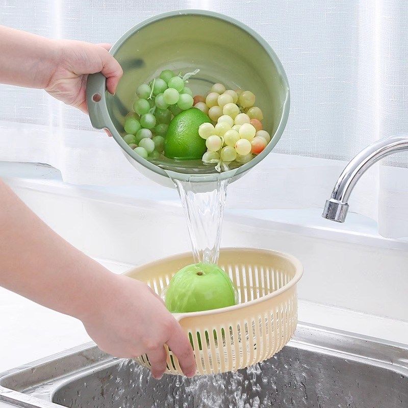 双层多巴胺沥水篮家用可爱水果篮子滤水二合一果盘洗菜篮备菜盆,淘宝优惠券,粉丝福利购,淘宝优惠卷