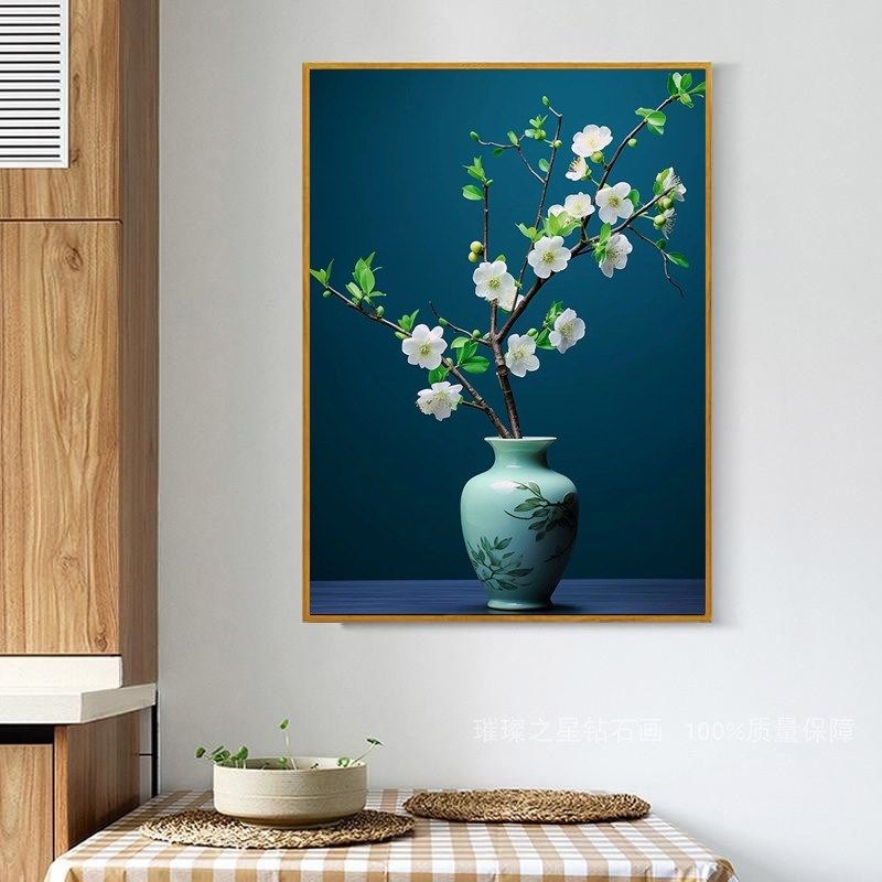 钻石画2024新款白梅花腊梅手工粘钻十字绣满钻客厅卧室贴钻新中式,淘宝优惠券,粉丝福利购,淘宝优惠卷