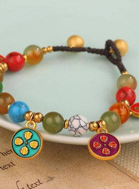 2025新款跨境复古尼泊尔纯铜编手工女式藏风铃铛古法铜手链