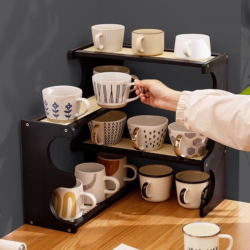 水杯子收纳置物架桌面杯架仿藤编茶具储物马克杯厨房咖啡多层,淘宝优惠券,粉丝福利购,淘宝优惠卷