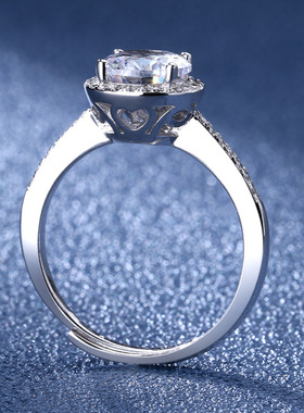 纯银S925莫桑钻豪华圆包戒指休闲时尚精致轻奢几何型日式欧美