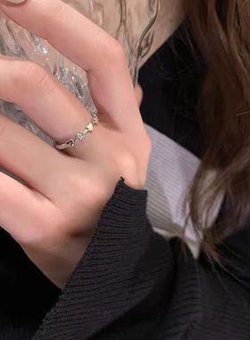 爱心锆石蝴蝶开口戒指女小众设计精致蝴蝶食指戒可调节指环手饰