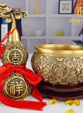 铜葫芦摆件客厅招财镇安宅纯铜黄铜空心葫芦开盖开口铜胡芦挂件