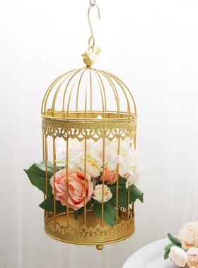 金色装饰鸟笼铁艺装饰品家居多肉盆栽盘花盆多功能家居饰品摆件