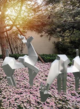 大型不锈钢梅花鹿雕塑摆件景观别墅庭院动物商场公园售楼部装饰品