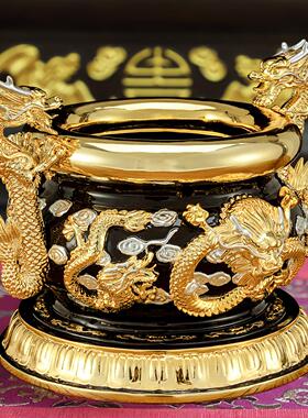 鎏金纯铜香炉九龙檀香炉线香炉财神供佛香炉神像家用室内香炉摆件