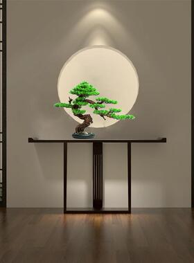 新中式彷真迎客松实木绿植盆景客厅玄关办公室桌面家装饰品摆件