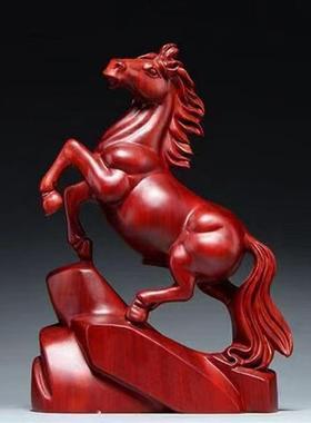 红色木头马摆件实木雕刻十二生肖木质立马到成功吉祥物装饰工艺品