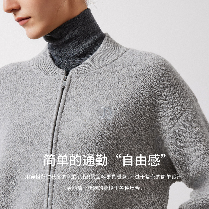 Navigare意大利小帆船女装短外套纯羊毛棒球领夹克宽松显瘦上装 - 图2