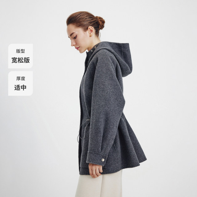 Navigare Italian small sailing medium-length pure woolen coat for women 2025 new waist hooded coat