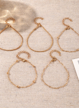 跨境欧美希音热销5件套手链套装女合金圆珠链条盒链简约时尚手链