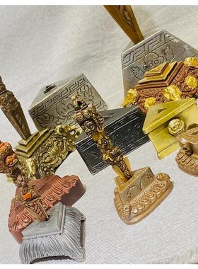 福缘汇 尼泊尔工艺紫铜雕刻金刚杵底座普巴橛三角降魔杵配座 摆件