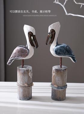 创意地中海海洋风格实木海鸟海鸥客厅玄关装饰橱窗婚礼装饰品摆件