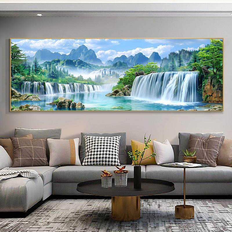 2025新款钻石画 画满钻客厅风景山水画 画点黏钻十字绣流水生财5D,淘宝优惠券,粉丝福利购,淘宝优惠卷